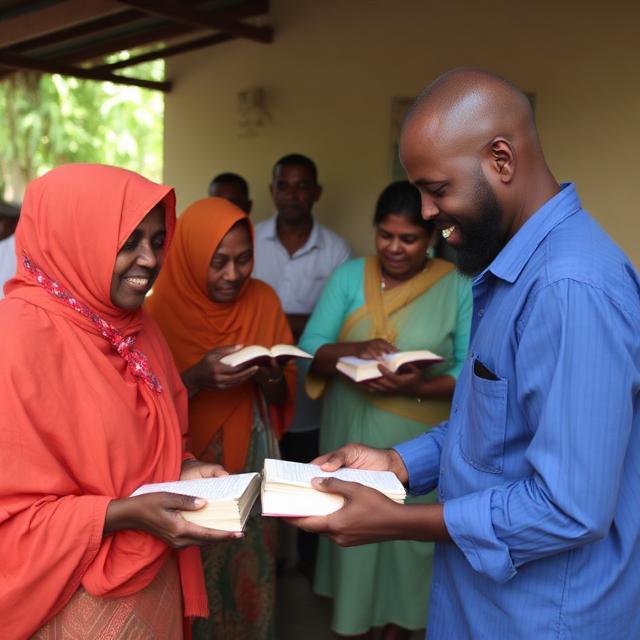 Distributing Bibles to a local congregation